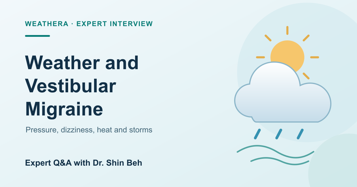 Weather and Vestibular Migraine: an editorial illustration of sunlight, clouds and rain for an interview with Dr. Shin Beh.